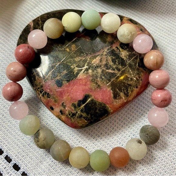 BOGO FREE Rose Quartz And Rhodonite Natural Stone Bracelet 💕 - Picture 3 of 5